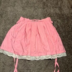 Dolls Kill Pink Mini Skirt with Lace Trim